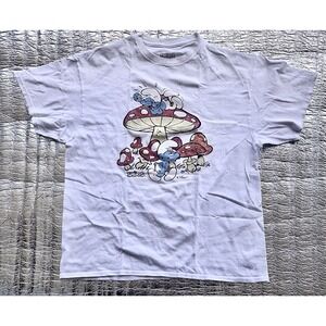 The Smurfs Peyo 2009 Mushroom Graphic T-Shirt Men's XL White Cartoon Tee